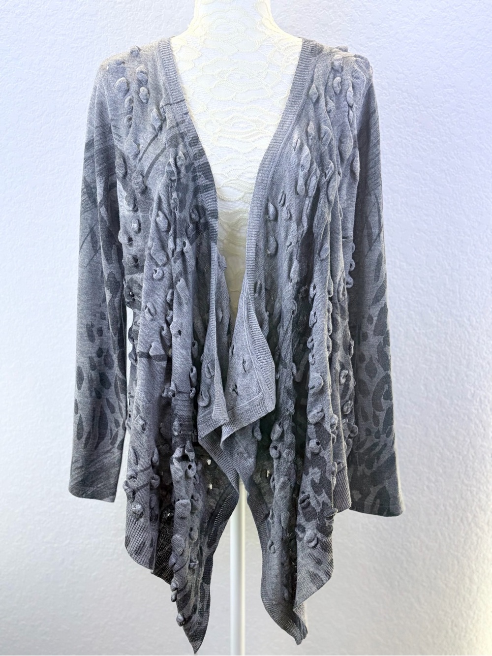 Alberto Makali Gray Cascade Wool Blend Avant-garde Open Front Cardigan XL